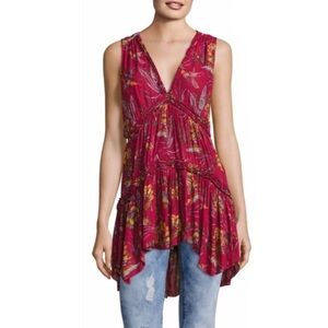 Free People Purple Haze red floral high-low sleeveless tunic top